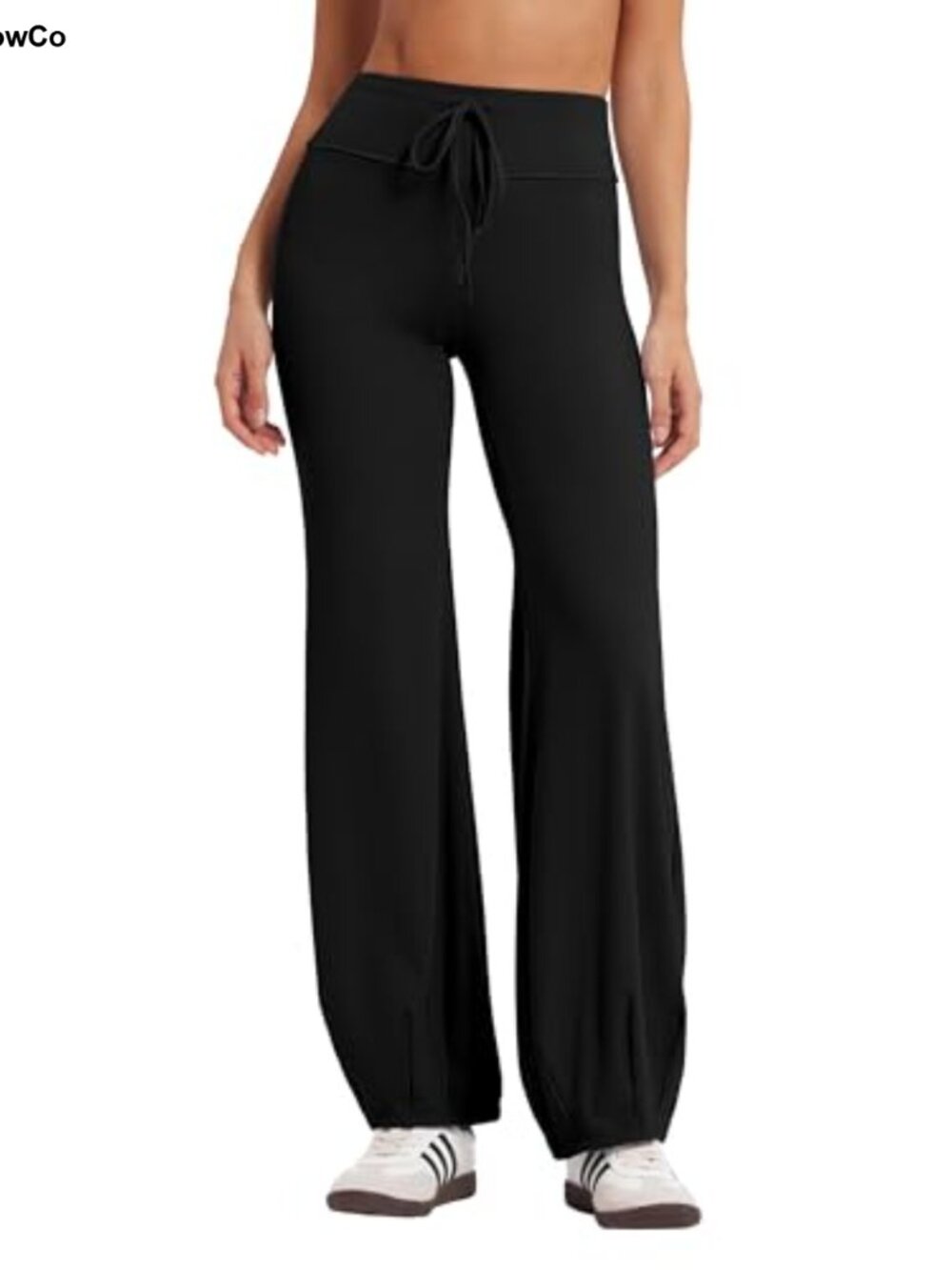 Women's Wide Leg Yoga Pants Bubble Hem Fold Over High Waist Stretchy Nylon